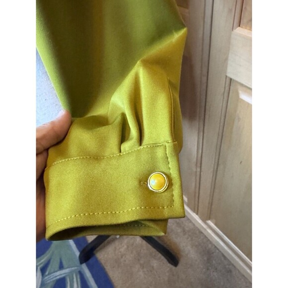 Miss Circle Women’s M Long Sleeve Open Crop Top Tie Front, Pockets, Lime Green - Picture 3 of 11